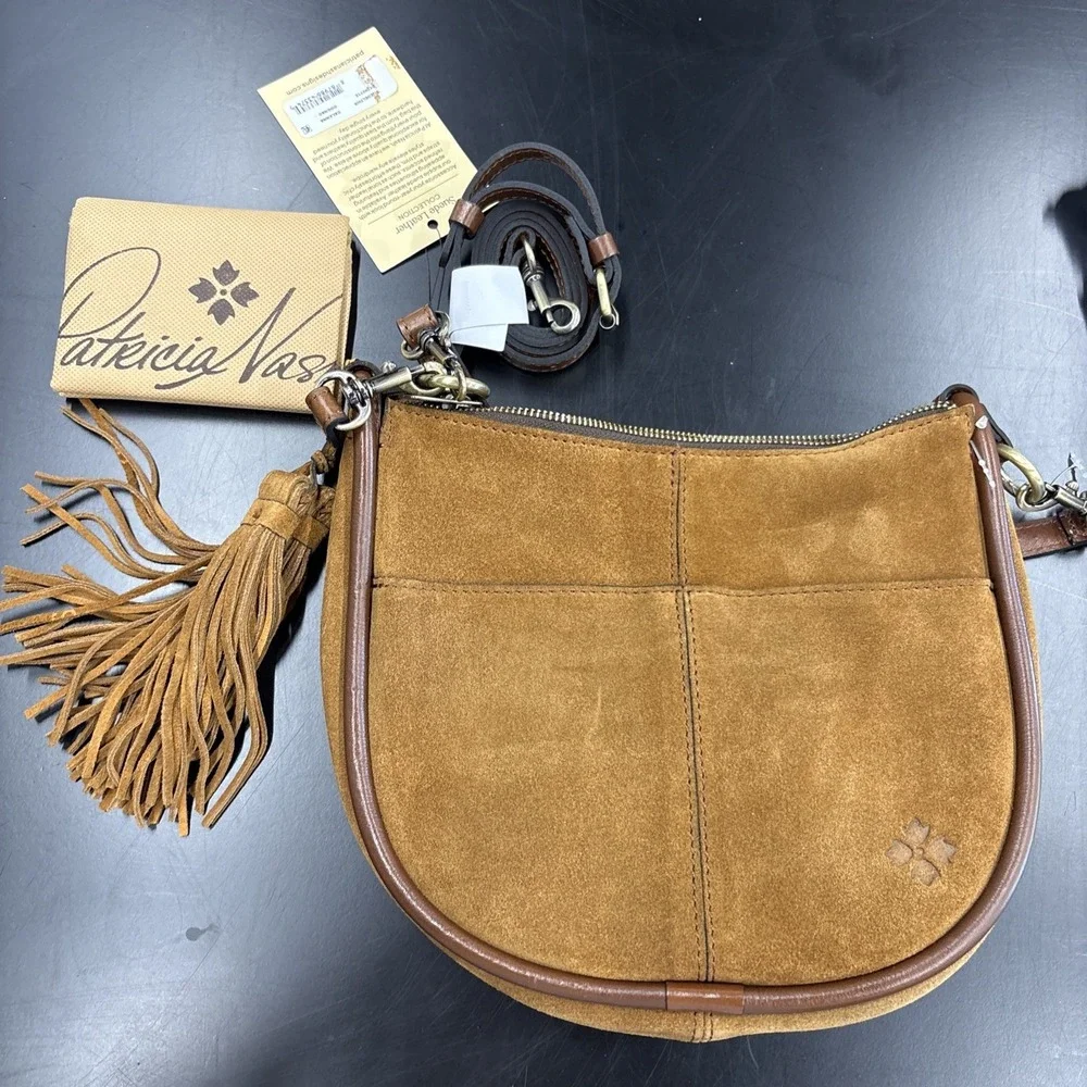 Patricia Nash Cresent  Medium Leather‎ Shoulder Bag Cognac With Tassels NWT New